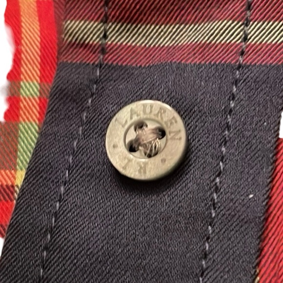 Ralph Lauren cotton Christmas plaid ruffle  button front shirt cuffs collar. XL - Picture 9 of 12